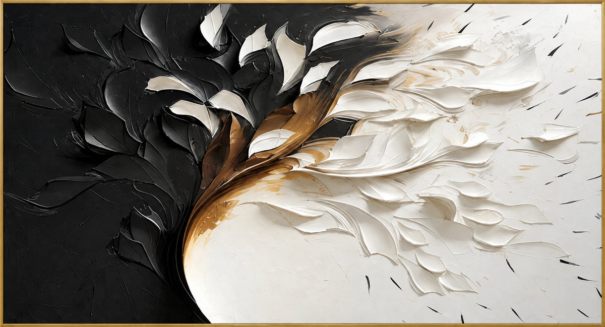 Between Shadows | Hand-Painted Floral Oil Painting | Complete artwork front view with narrow champagne gold fine frame