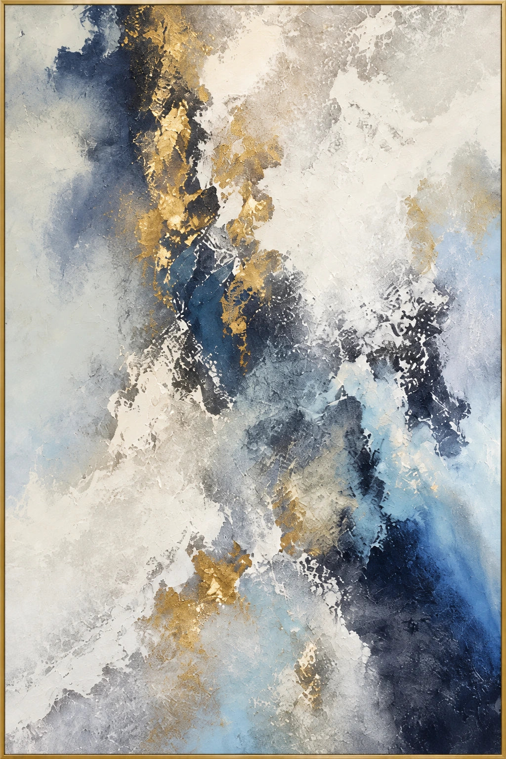 Tempest | Hand-Painted Abstract Oil Painting | Complete artwork front view with narrow champagne gold fine frame