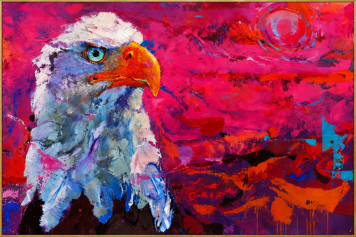 Sentinel | Hand-Painted Wildlife Oil Painting | Complete artwork front view with narrow champagne gold fine frame