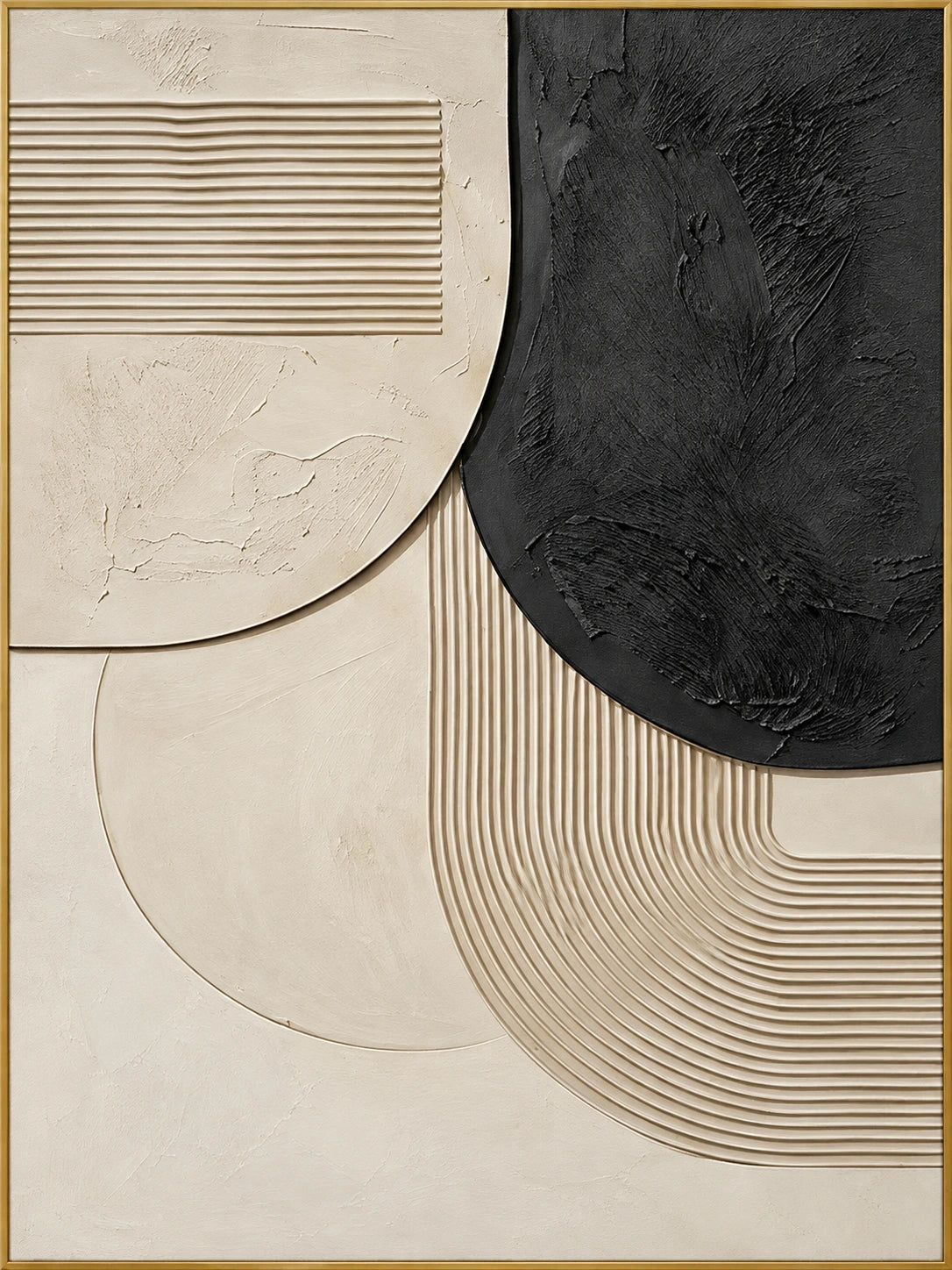 Curved Balance | Hand-Painted Abstract Oil Painting | Complete artwork front view with narrow champagne gold fine frame