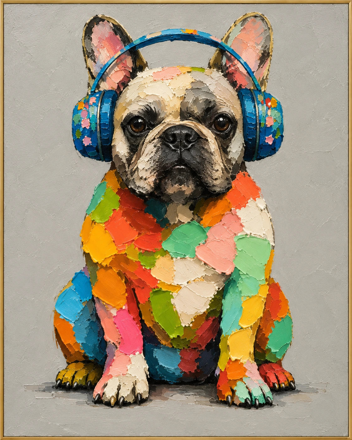 Dandy | Hand-Painted Pet Portrait Oil Painting | Complete artwork front view with narrow champagne gold fine frame