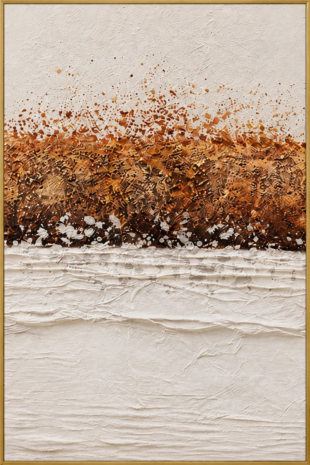 Floating Copper | Hand-Painted Abstract Oil Painting | Complete artwork front view with narrow champagne gold fine frame