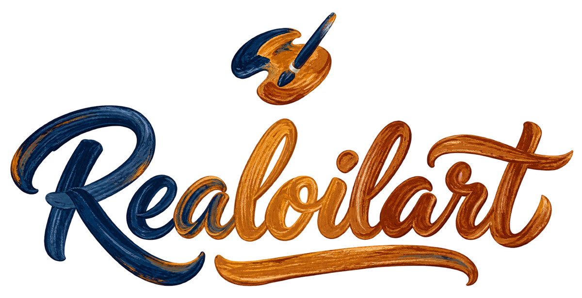 Realoilart blue and gold studio logo with transparent background