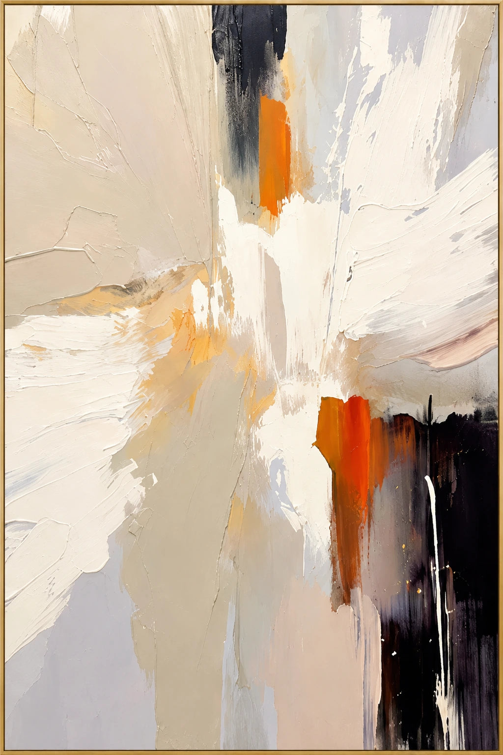 Ember Light | Hand-Painted Abstract Oil Painting | Complete artwork front view with narrow champagne gold fine frame