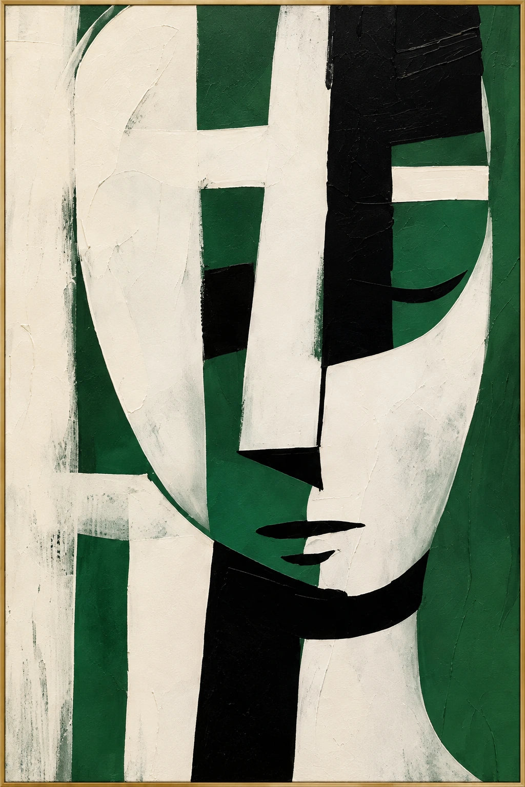 Emerald Persona | Hand-Painted Figurative Oil Painting | Complete artwork front view with narrow champagne gold fine frame