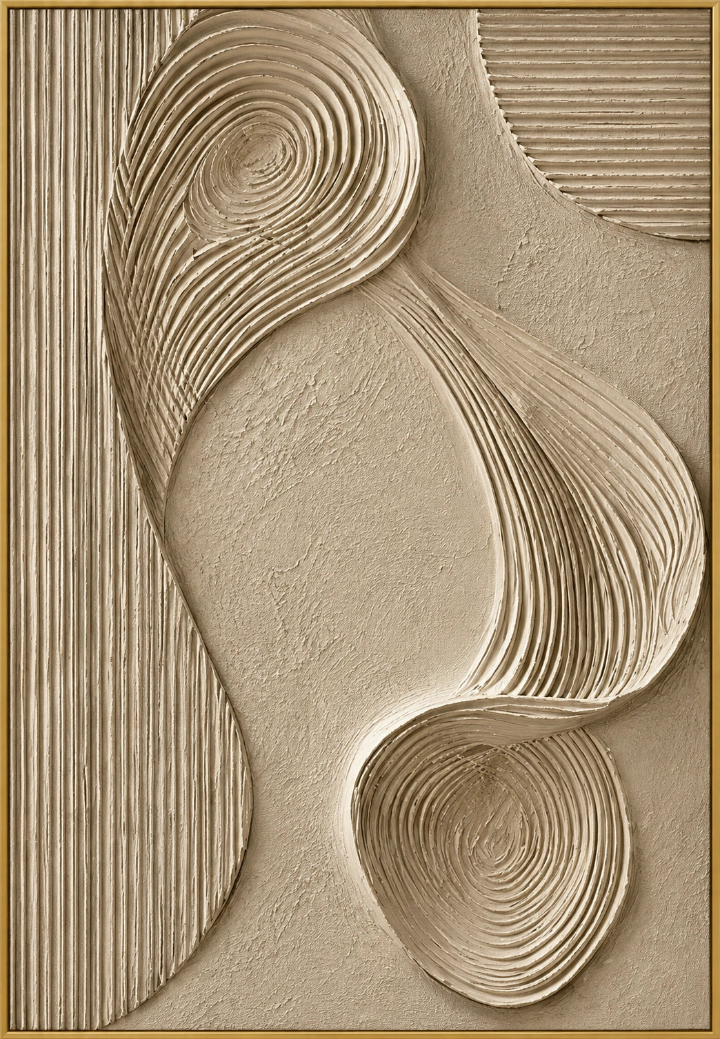 Sandstone Curves | Hand-Painted Abstract Oil Painting | Complete artwork front view with narrow champagne gold fine frame