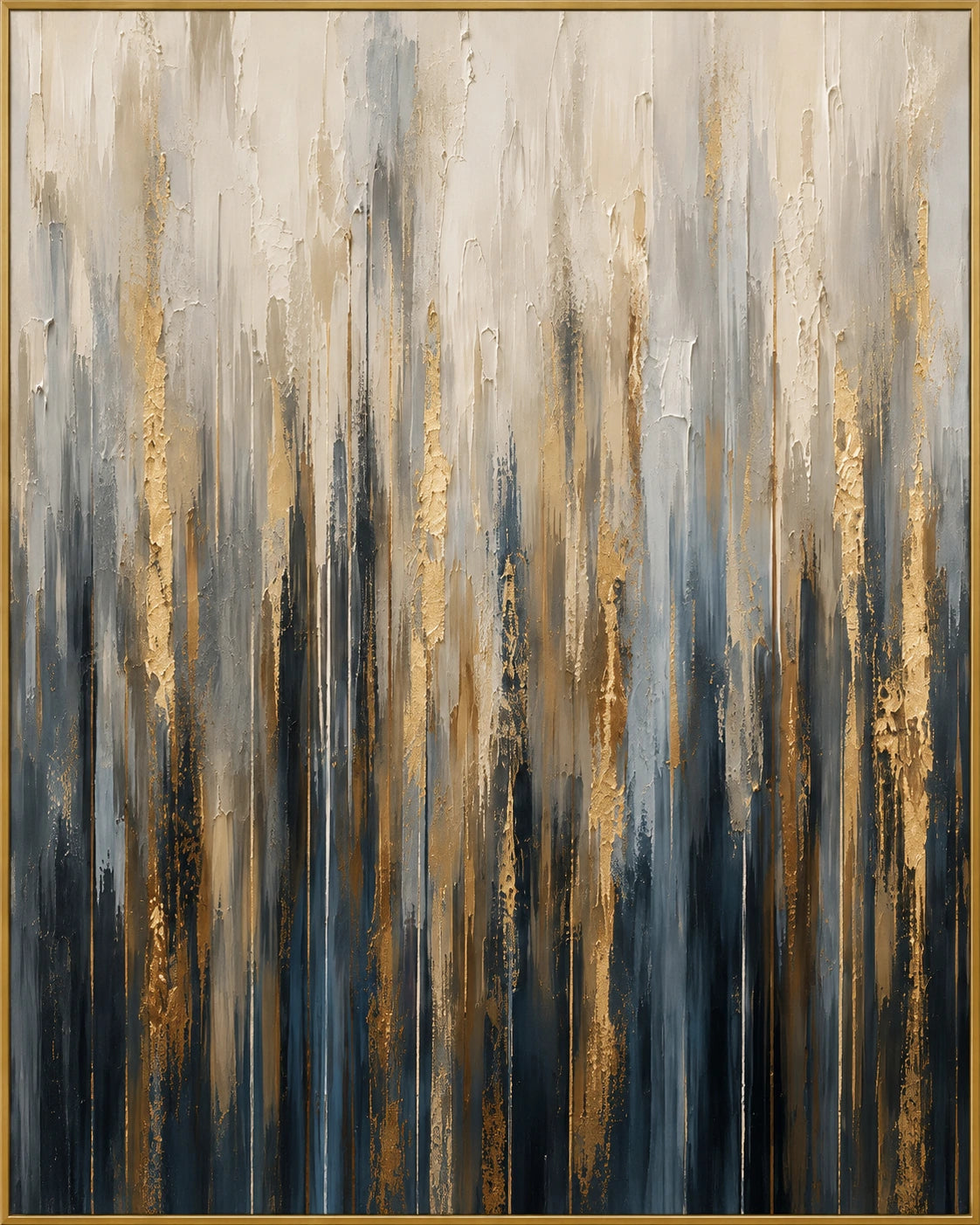 Nightfall | Hand-Painted Abstract Oil Painting | Complete artwork front view with narrow champagne gold fine frame