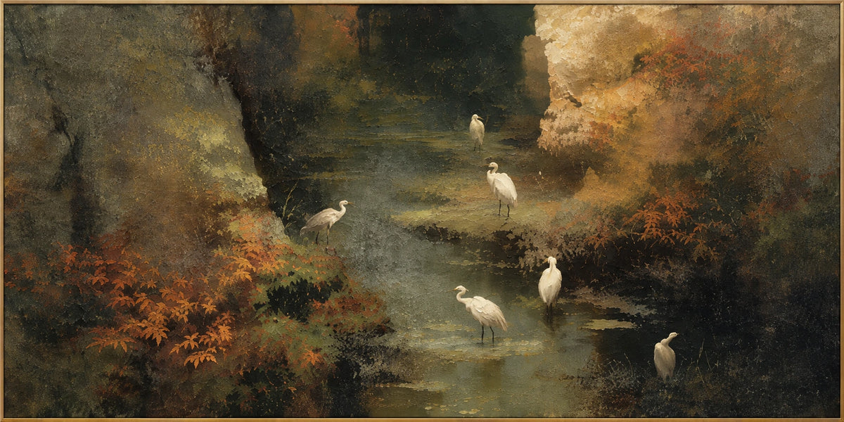 Hidden Marsh | Hand-Painted Wildlife Oil Painting | Complete artwork front view with narrow champagne gold fine frame
