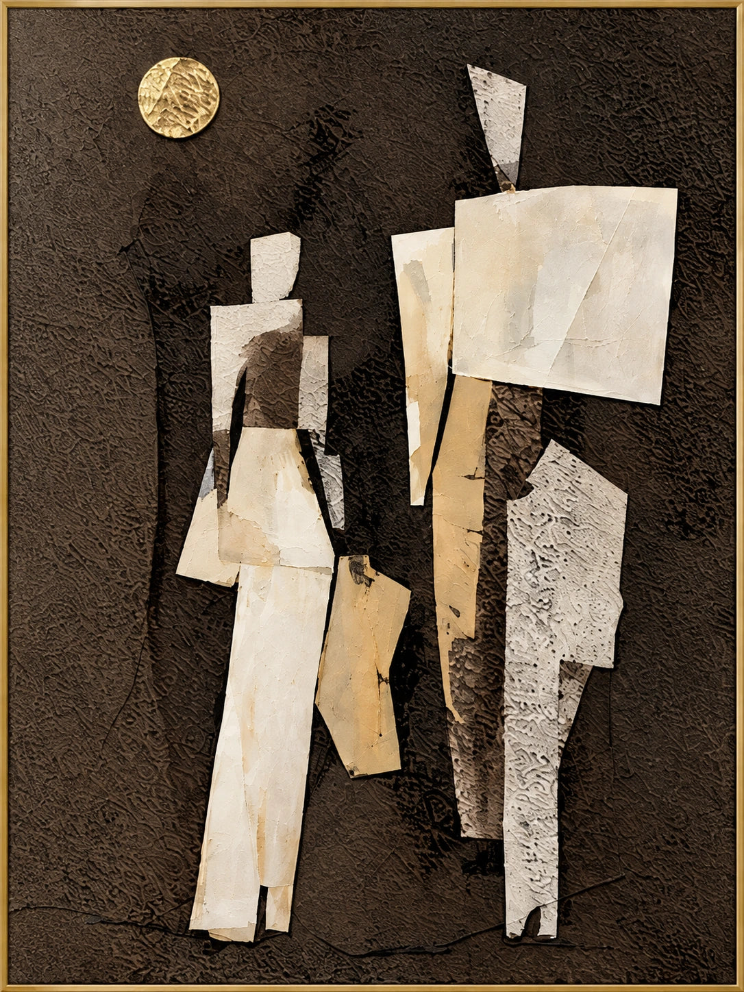 Moonlit Figures | Hand-Painted Figurative Oil Painting | Complete artwork front view with narrow champagne gold fine frame