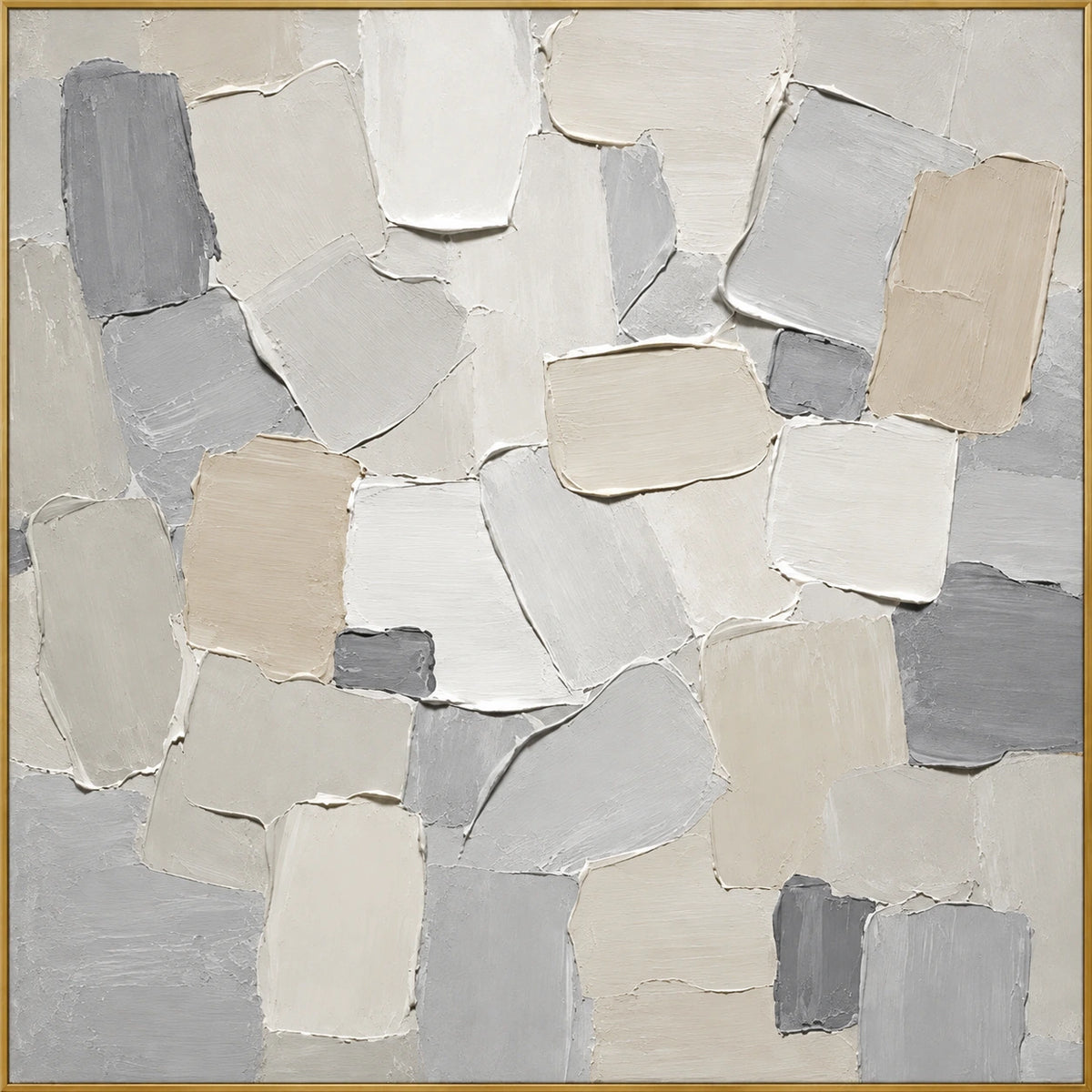 Pale Quarry | Hand-Painted Abstract Oil Painting | Complete artwork front view with narrow champagne gold fine frame