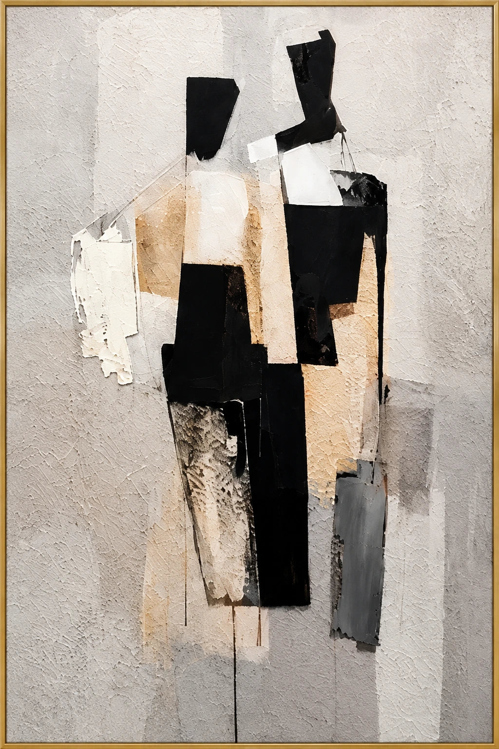 Side by Side | Hand-Painted Figurative Oil Painting | Complete artwork front view with narrow champagne gold fine frame