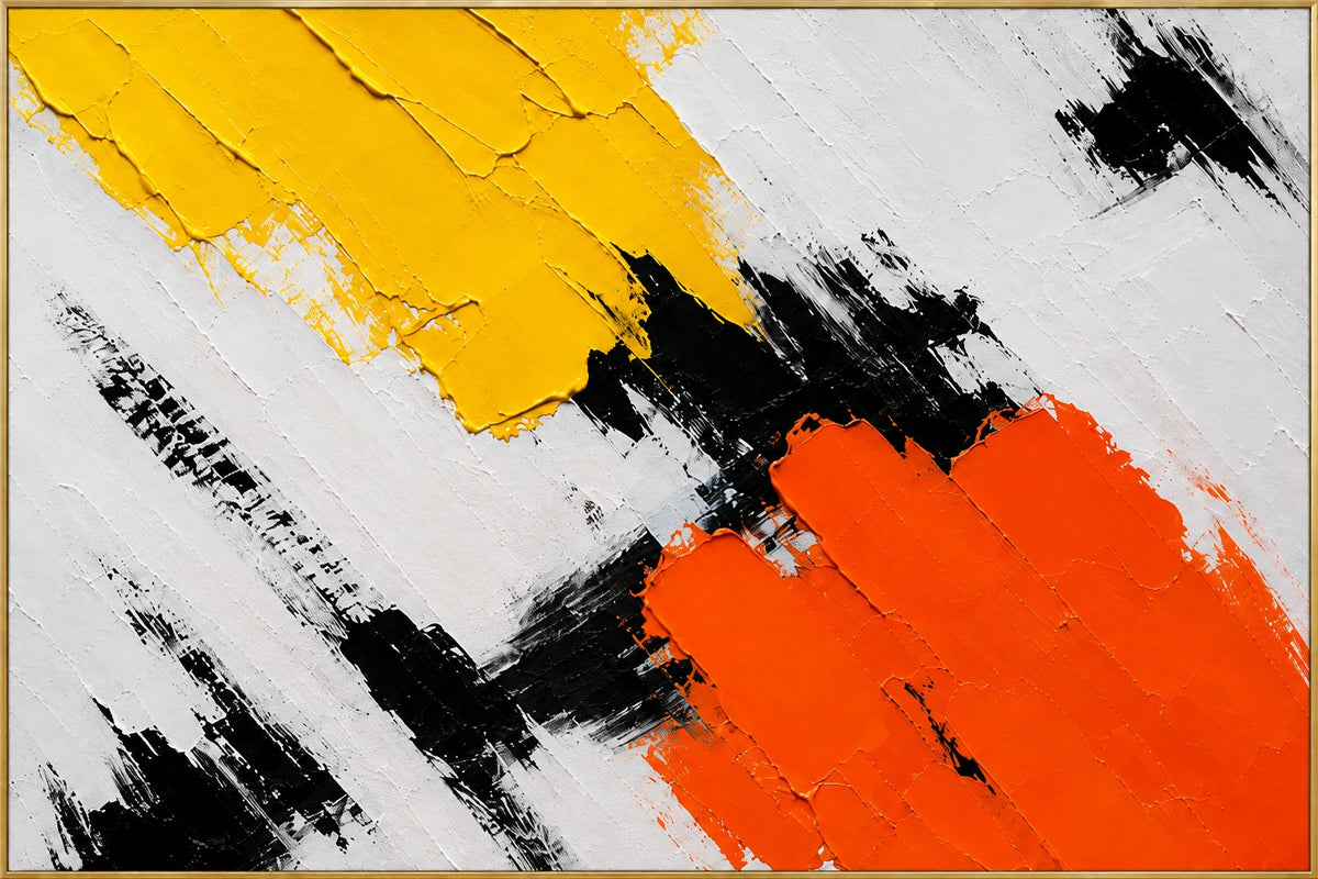 Crescendo | Hand-Painted Abstract Oil Painting | Complete artwork front view with narrow champagne gold fine frame