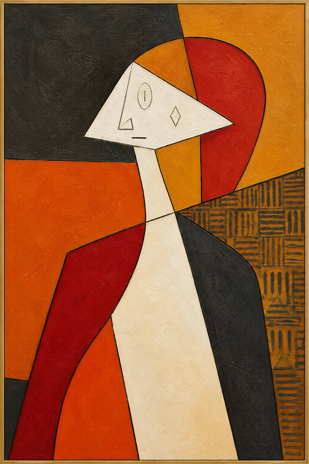 Poise | Hand-Painted Figurative Oil Painting | Complete artwork front view with narrow champagne gold fine frame