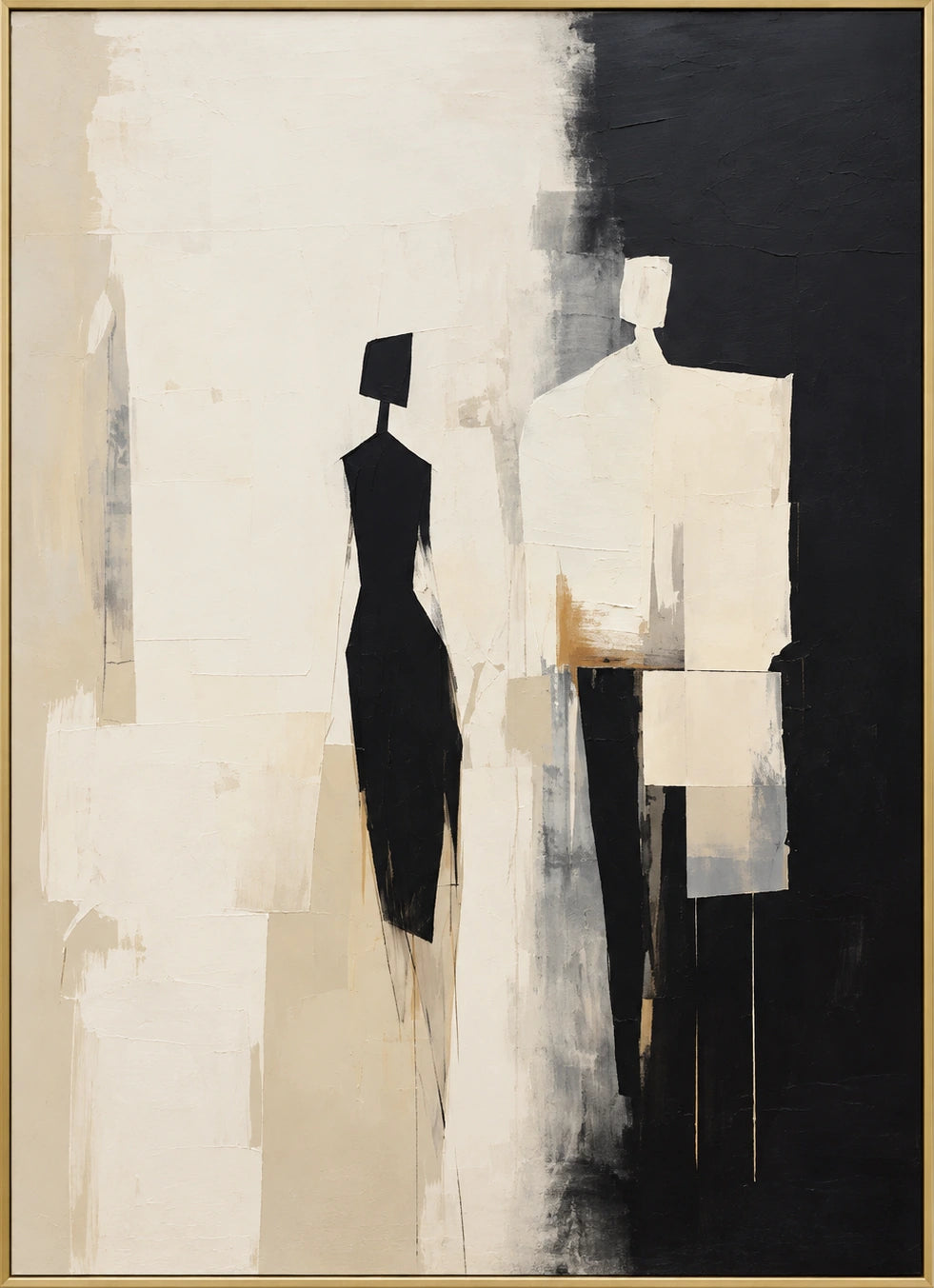 At the Divide | Hand-Painted Figurative Oil Painting | Complete artwork front view with narrow champagne gold fine frame
