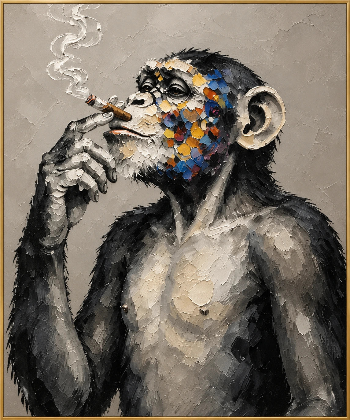 Meditation | Hand-Painted Wildlife Oil Painting | Complete artwork front view with narrow champagne gold fine frame