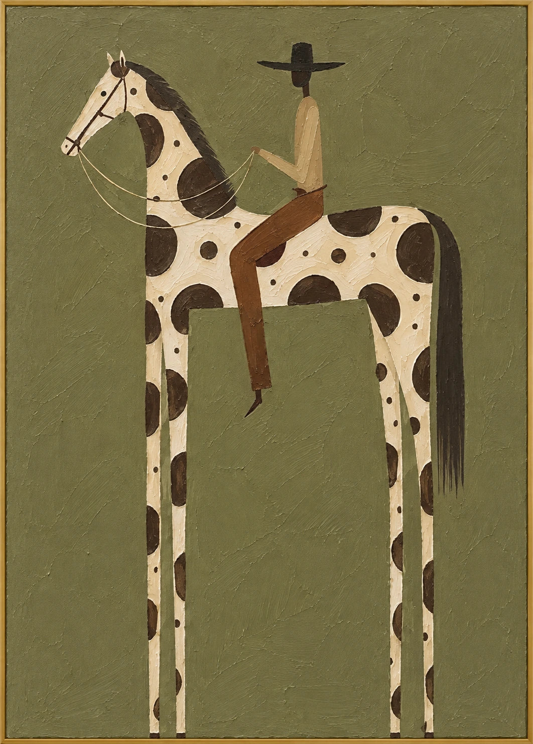 Two Spotted Horses | Hand-Painted Two Horses Oil Painting | Complete artwork front view with narrow champagne gold fine frame
