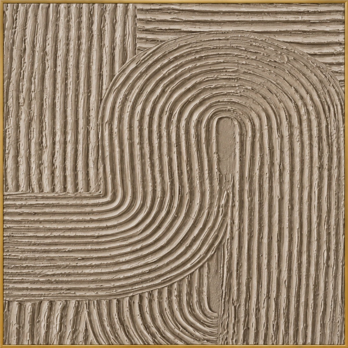 Textured Pathways | Hand-Painted Abstract Oil Painting | Complete artwork front view with narrow champagne gold fine frame