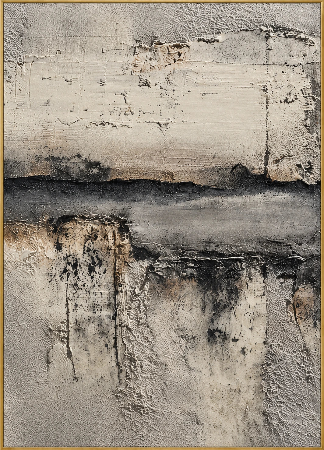 Weathered Horizon | Hand-Painted Landscape Oil Painting | Complete artwork front view with narrow champagne gold fine frame