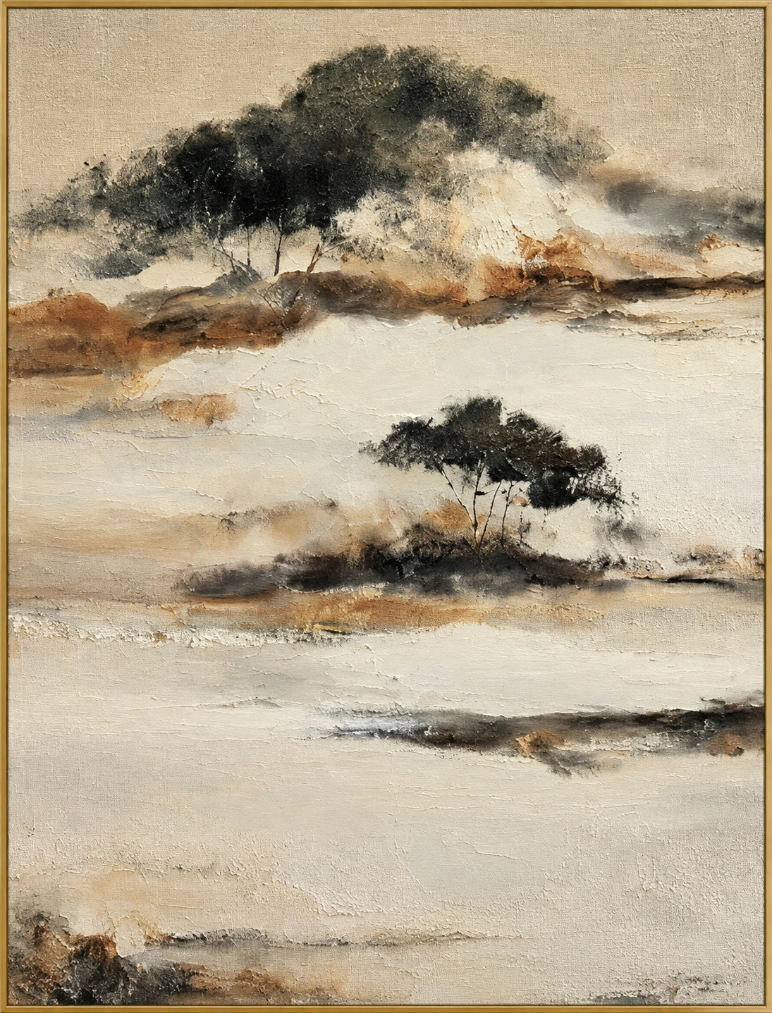 Winter Cloudbanks | Hand-Painted Landscape Oil Painting | Complete artwork front view with narrow champagne gold fine frame