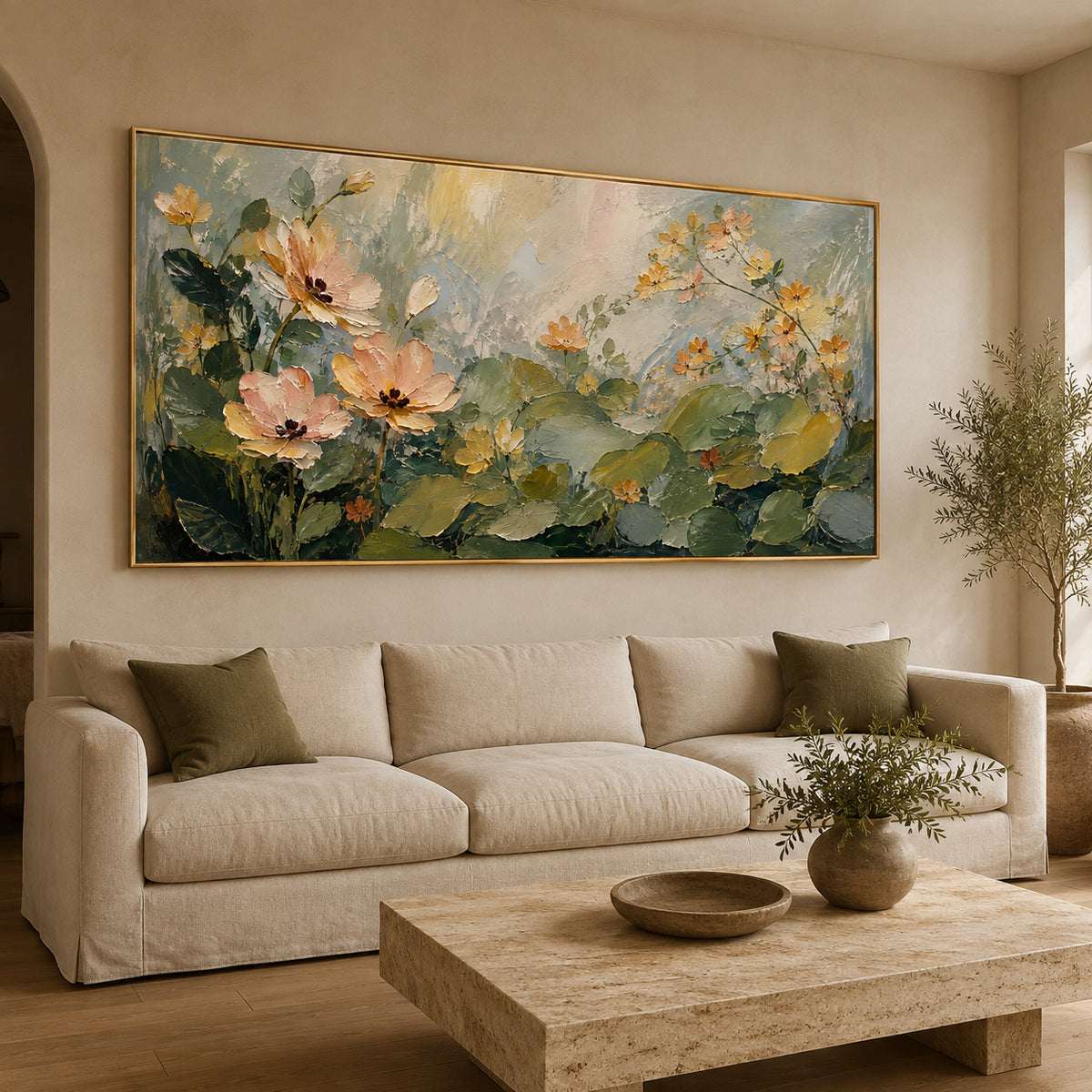 Peach Reverie — Floral Landscape oil painting, view 2