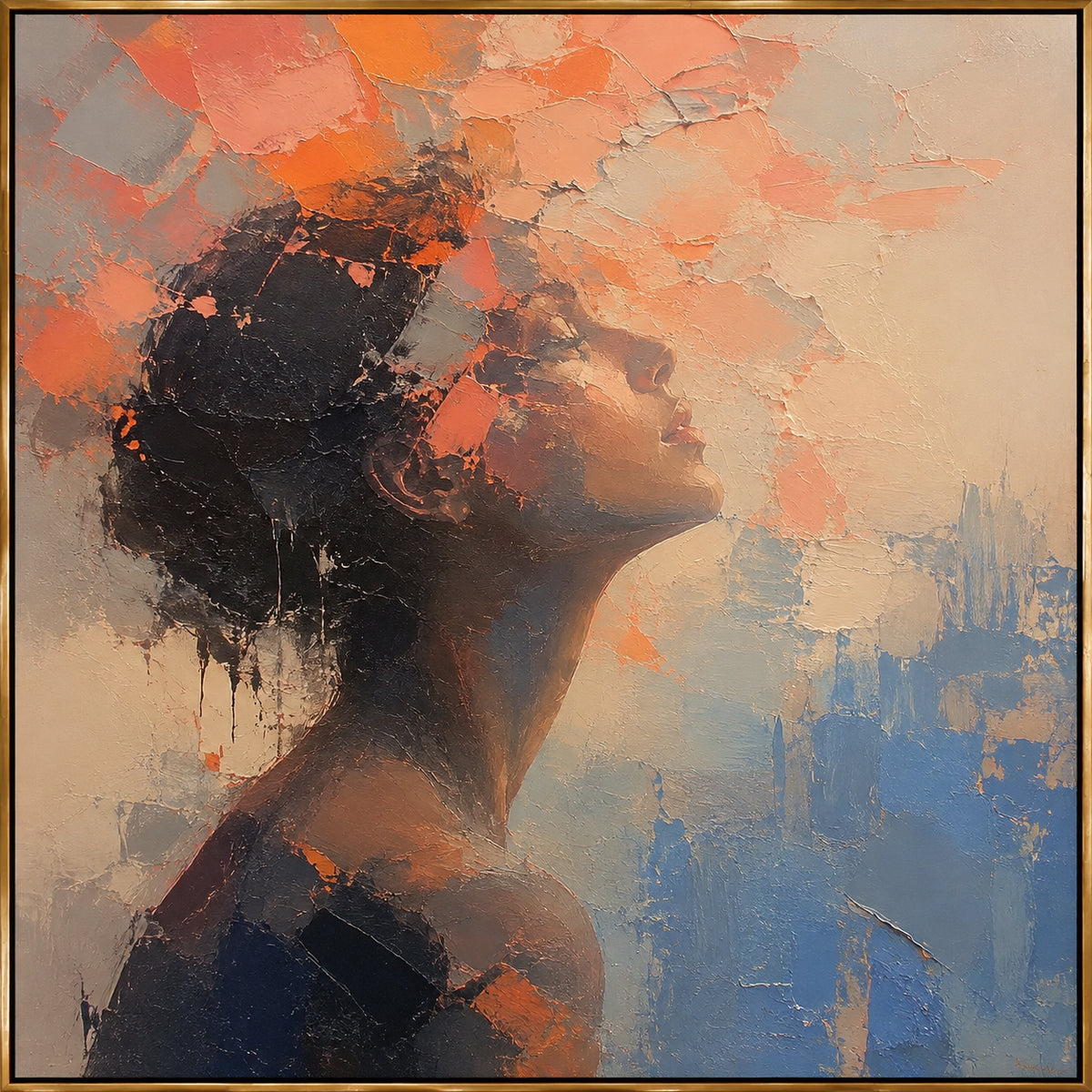 Coral Echo — Abstract Woman Portrait oil painting, view 1