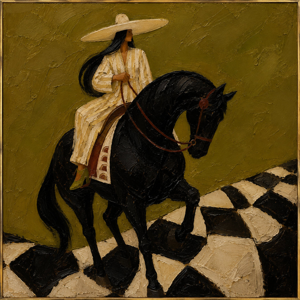 Olive Reverie — Western Horse and Rider oil painting, view 1