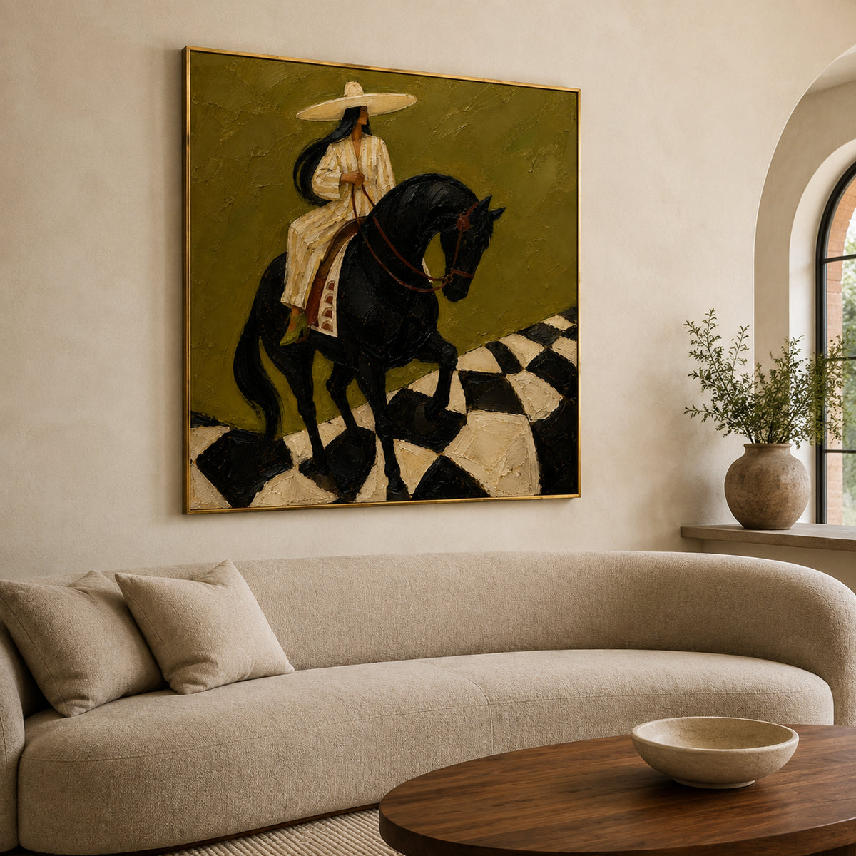 Olive Reverie — Western Horse and Rider oil painting, view 2