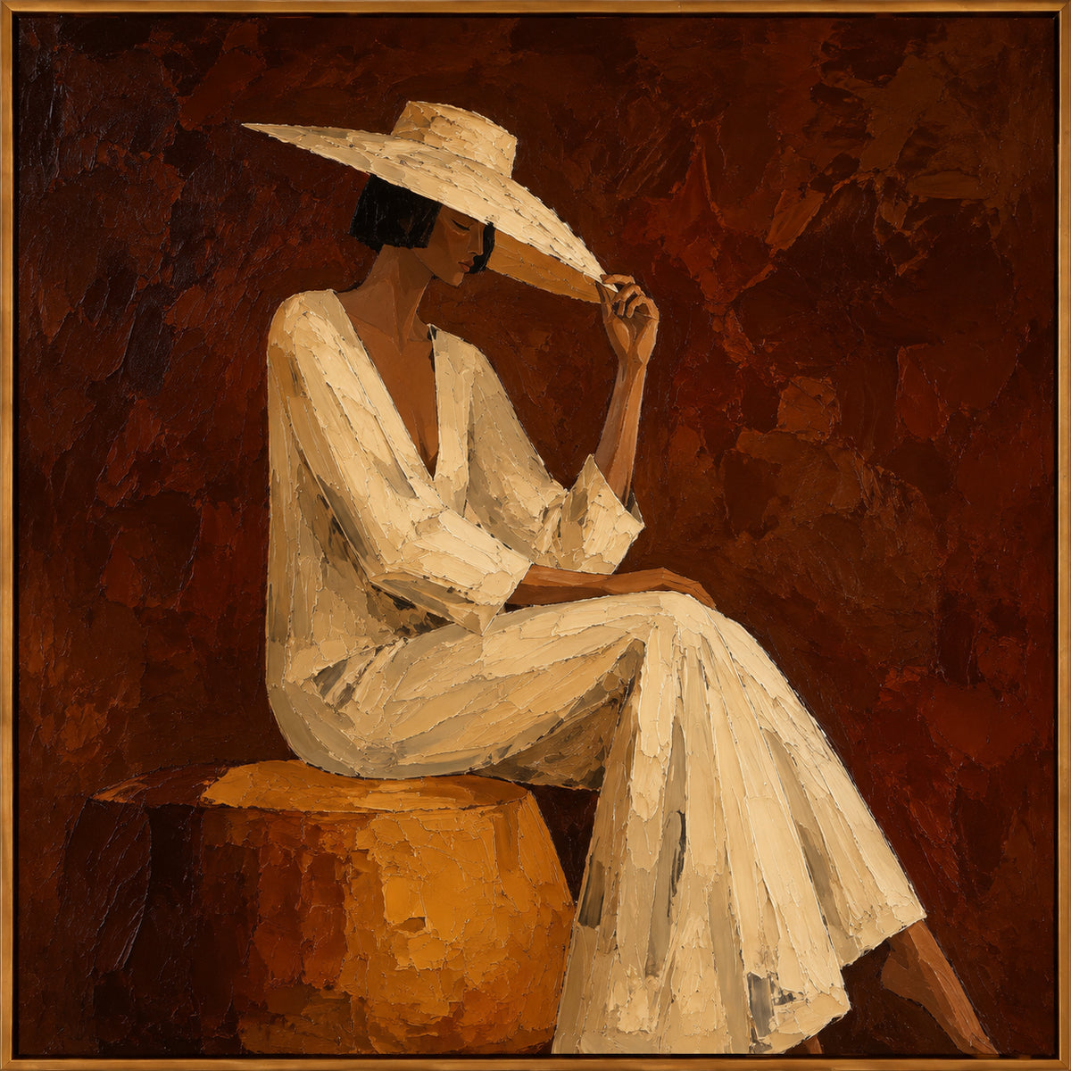 Ivory Poise — Woman in White oil painting, view 1