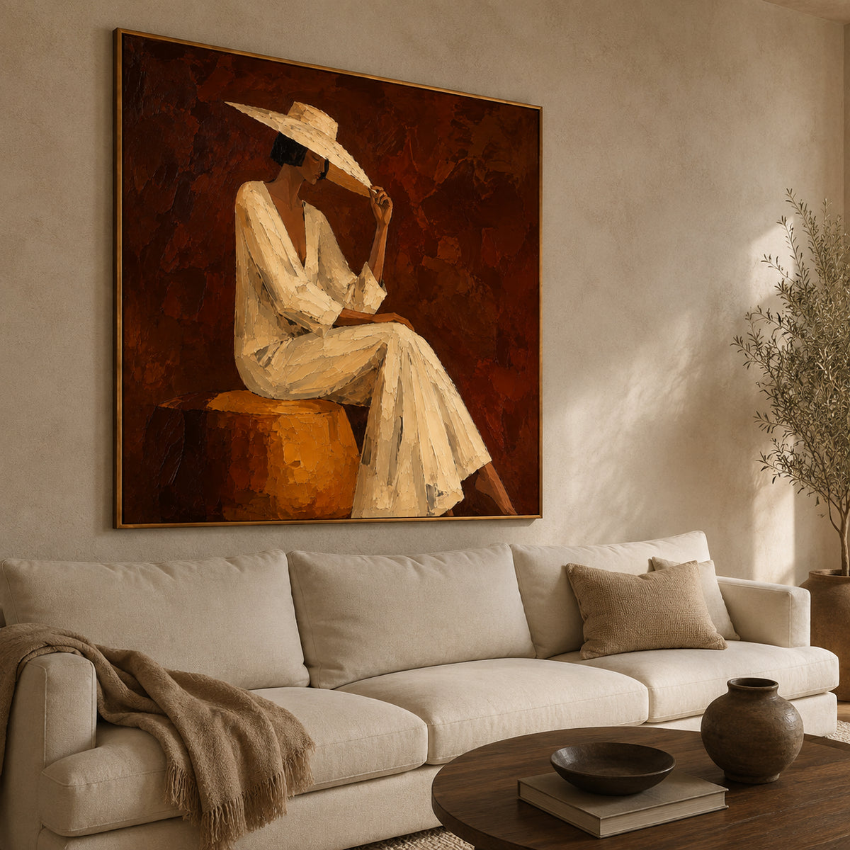 Ivory Poise — Woman in White oil painting, view 2
