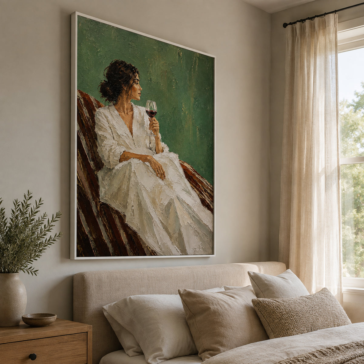 Wine Stillness — Woman with Wine oil painting, view 3