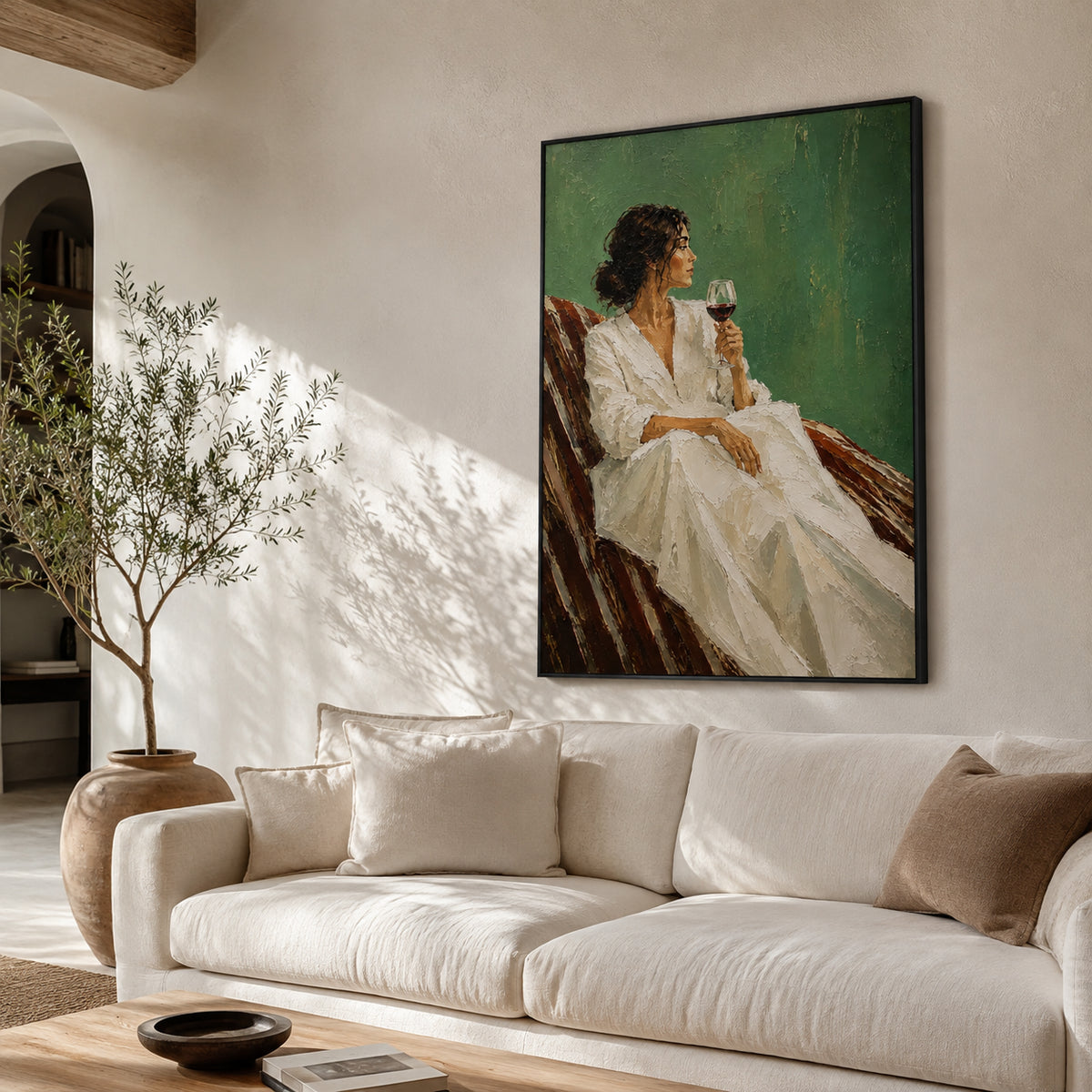 Wine Stillness — Woman with Wine oil painting, view 5