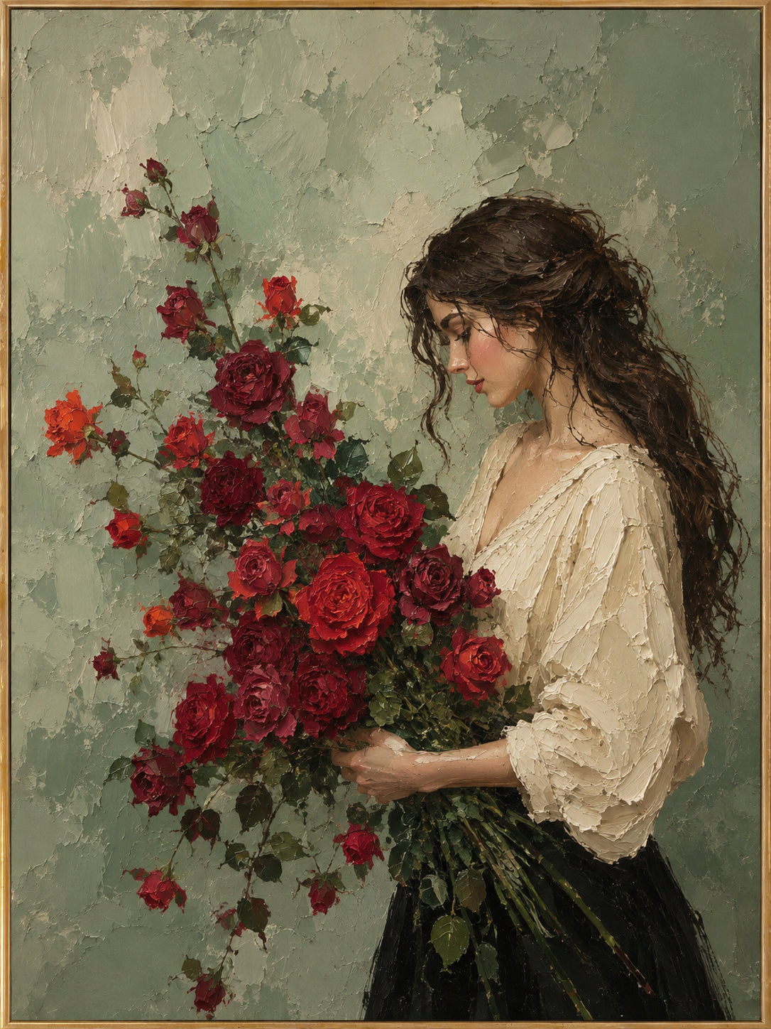 Armful of Roses — Woman with Roses oil painting, view 1