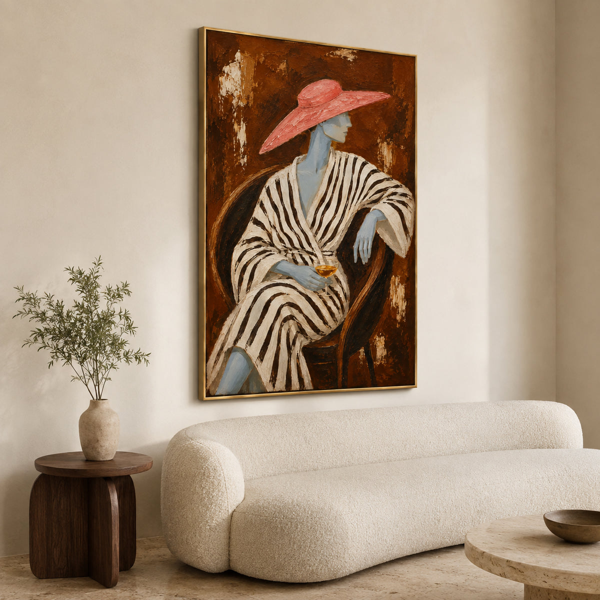 Coral Hat Reverie — Woman in a Coral Hat oil painting, view 2