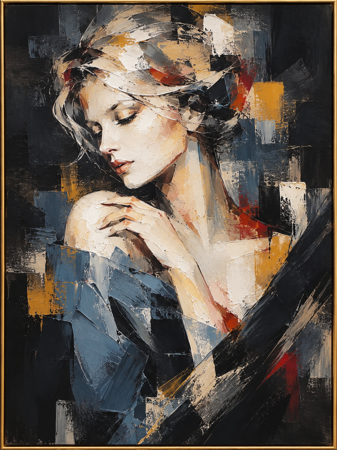 Slate and Gold — Abstract Woman Portrait oil painting, view 1
