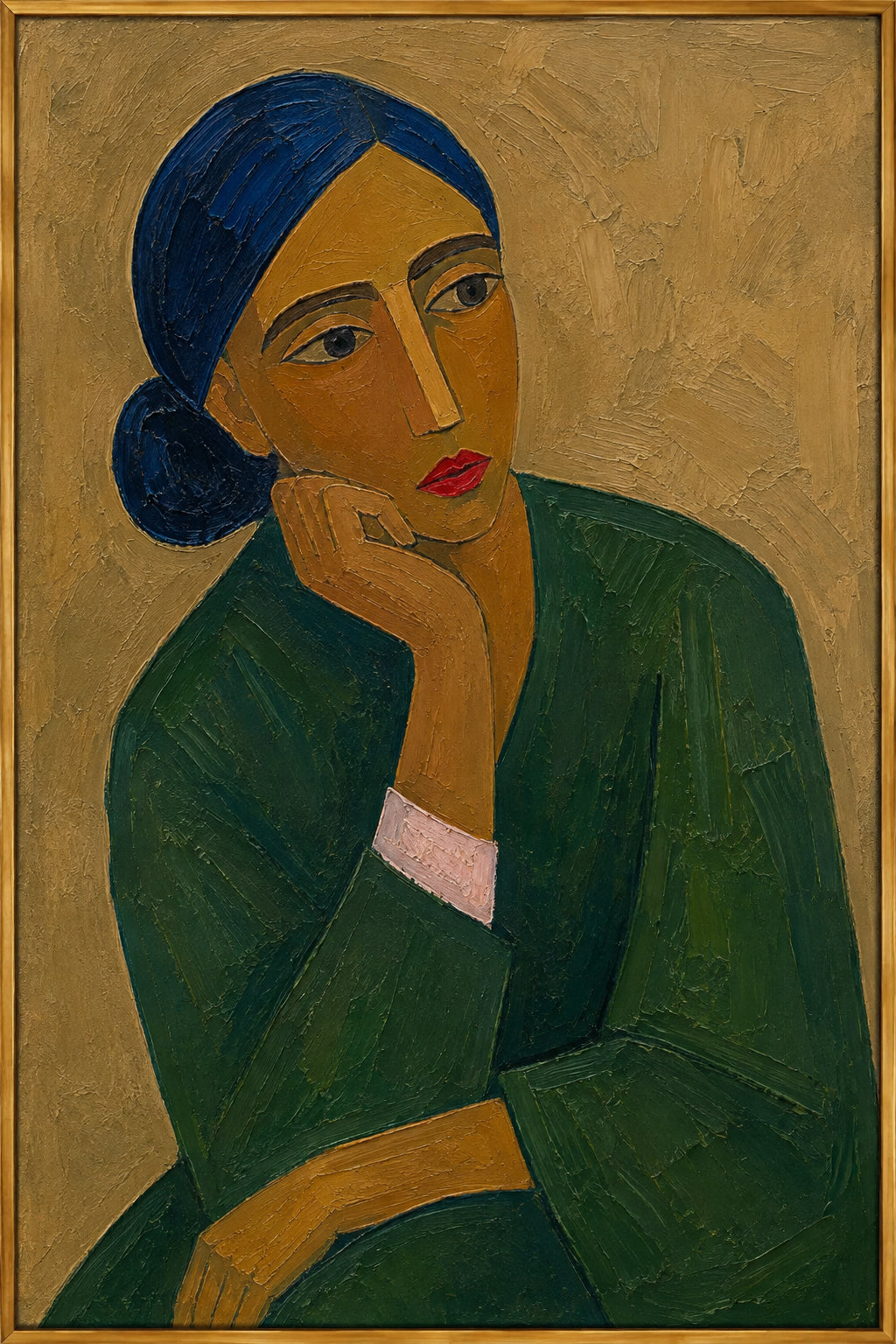 Blue Reverie — Woman in a Blue Headscarf oil painting, view 1