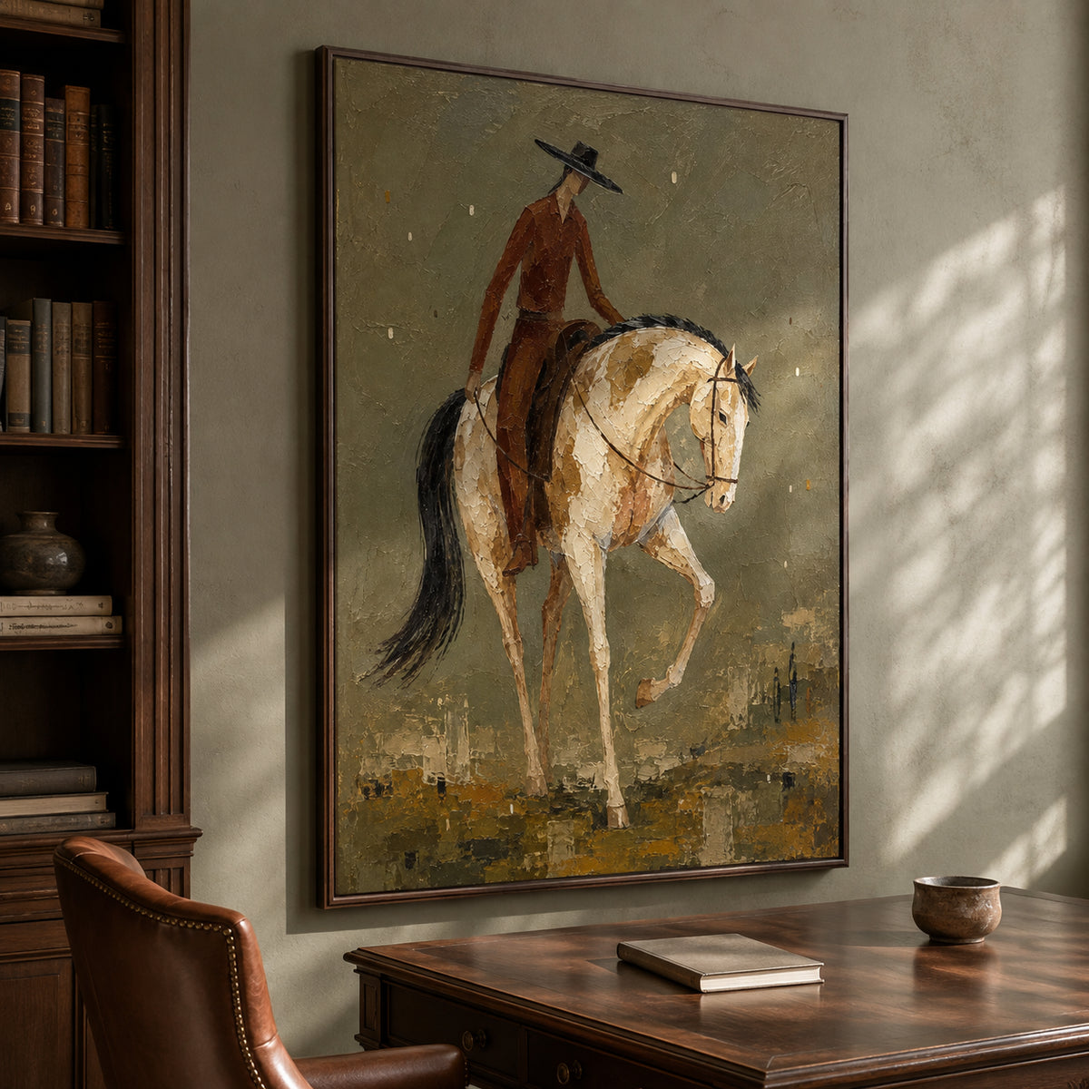 Quiet Saddle — Western Horse and Rider oil painting, view 2