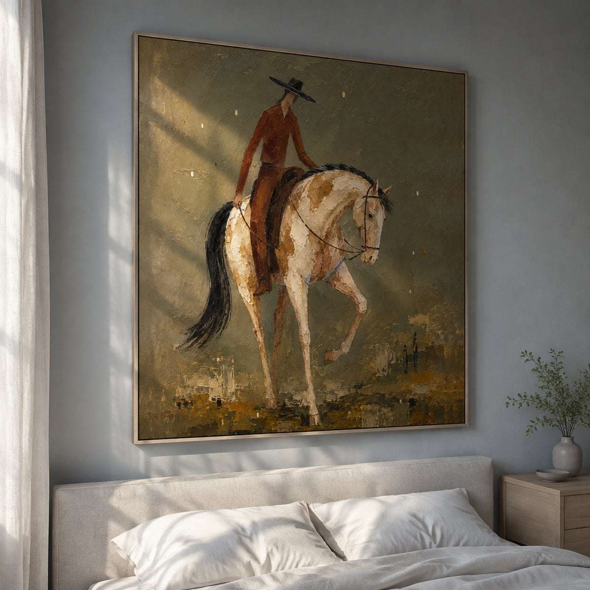 Quiet Saddle — Western Horse and Rider oil painting, view 3