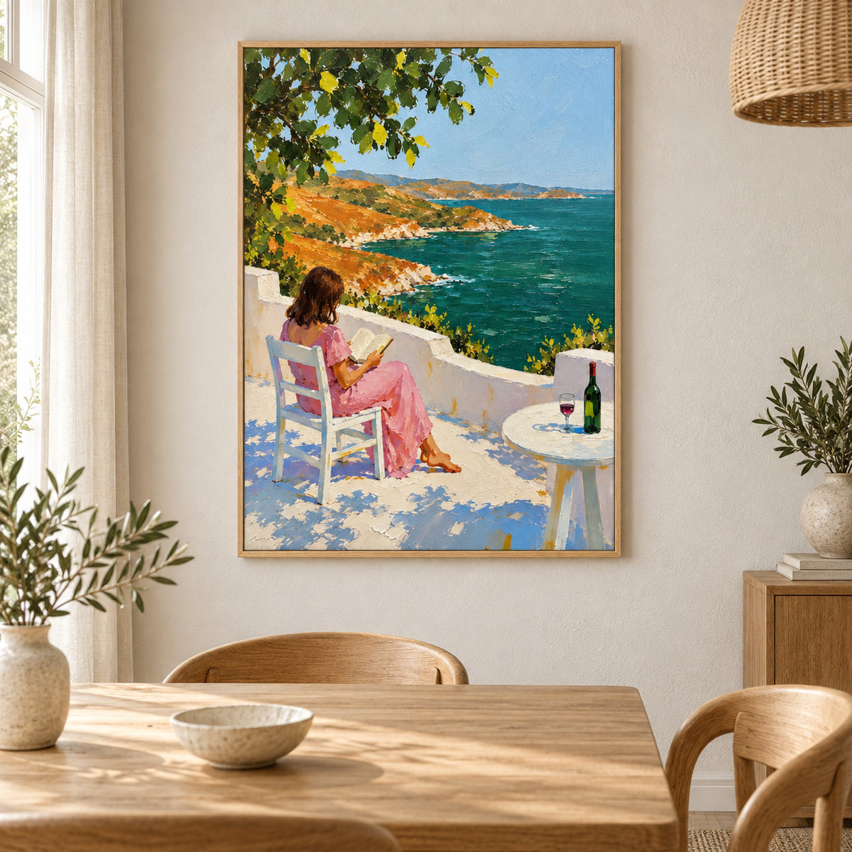 Seaside Reading — Coastal Reading Scene oil painting, view 1