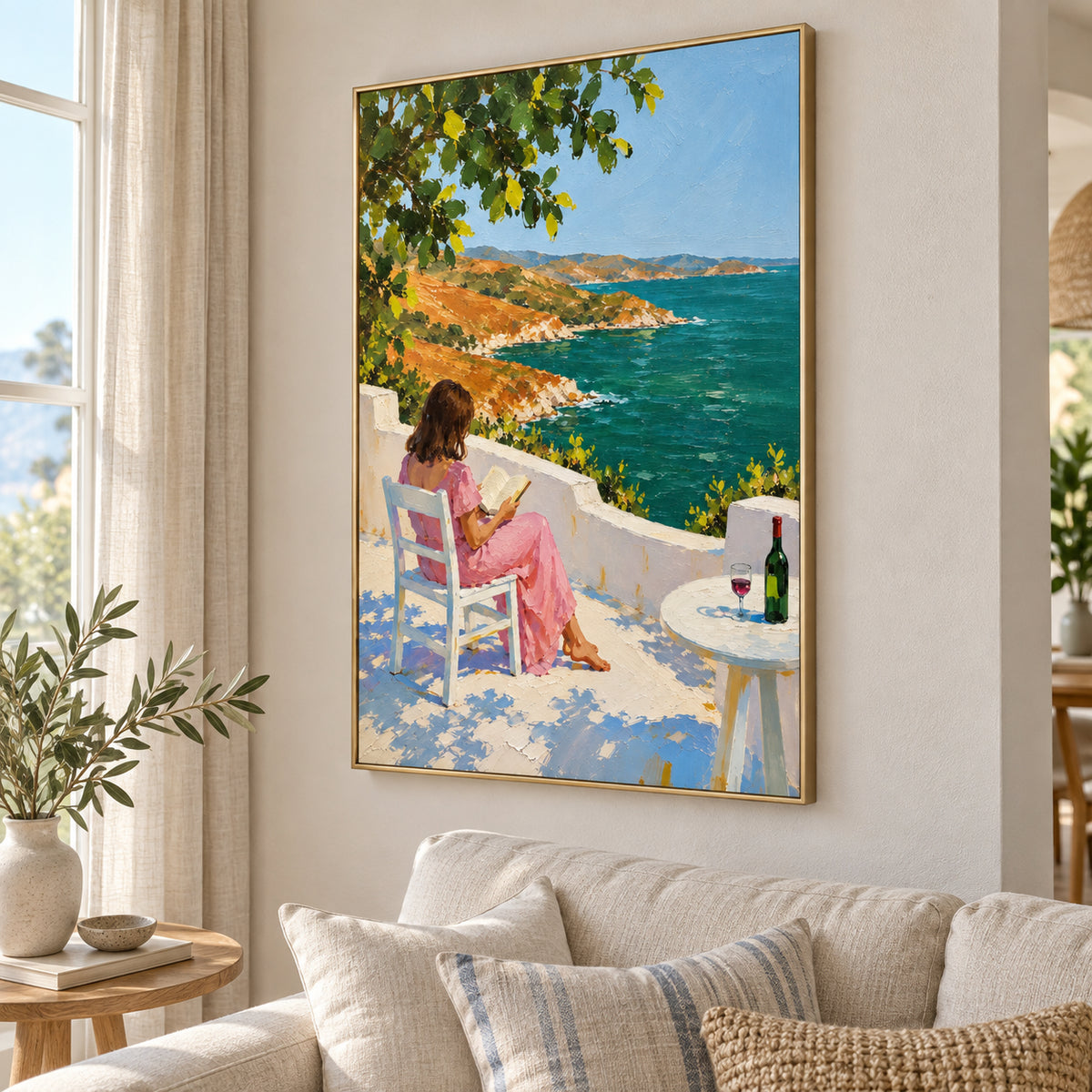Seaside Reading — Coastal Reading Scene oil painting, view 2