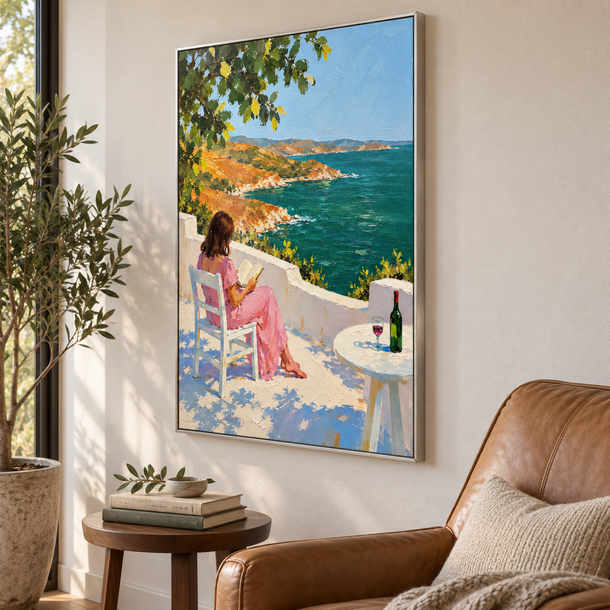 Seaside Reading — Coastal Reading Scene oil painting, view 4
