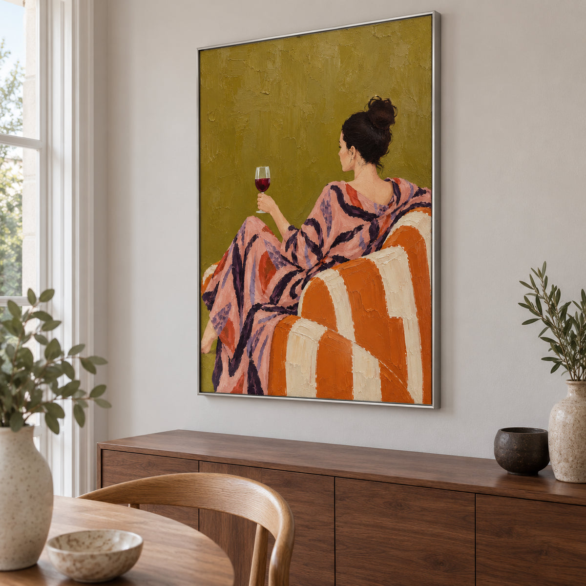 Tangerine Hour — Woman with Wine oil painting, view 2