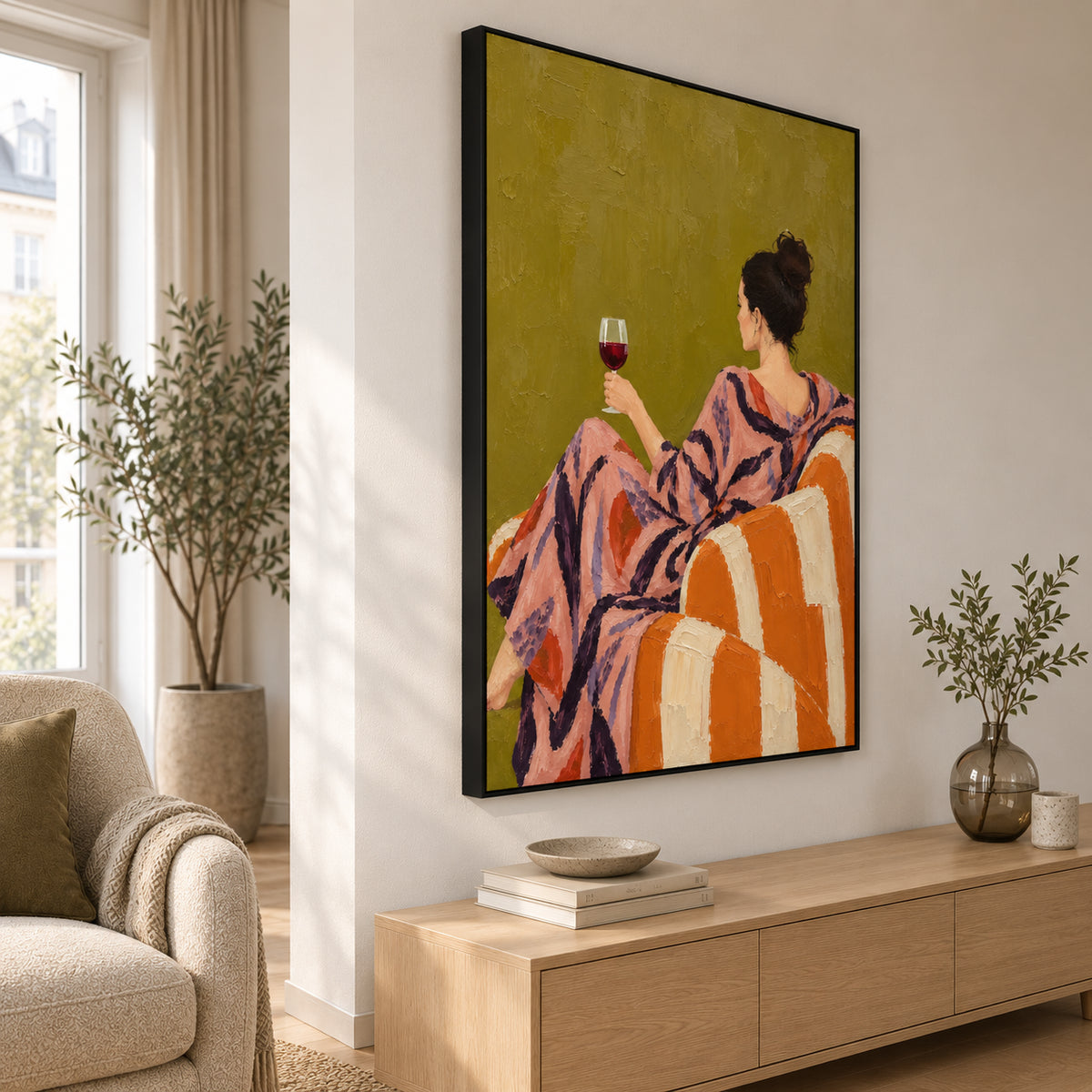 Tangerine Hour — Woman with Wine oil painting, view 4
