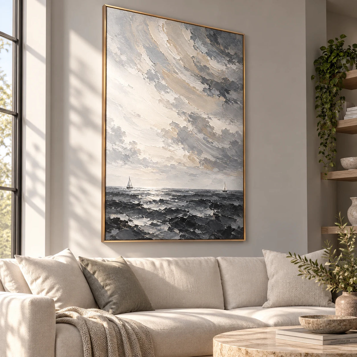 Unfolding Sky oil painting - living room view
