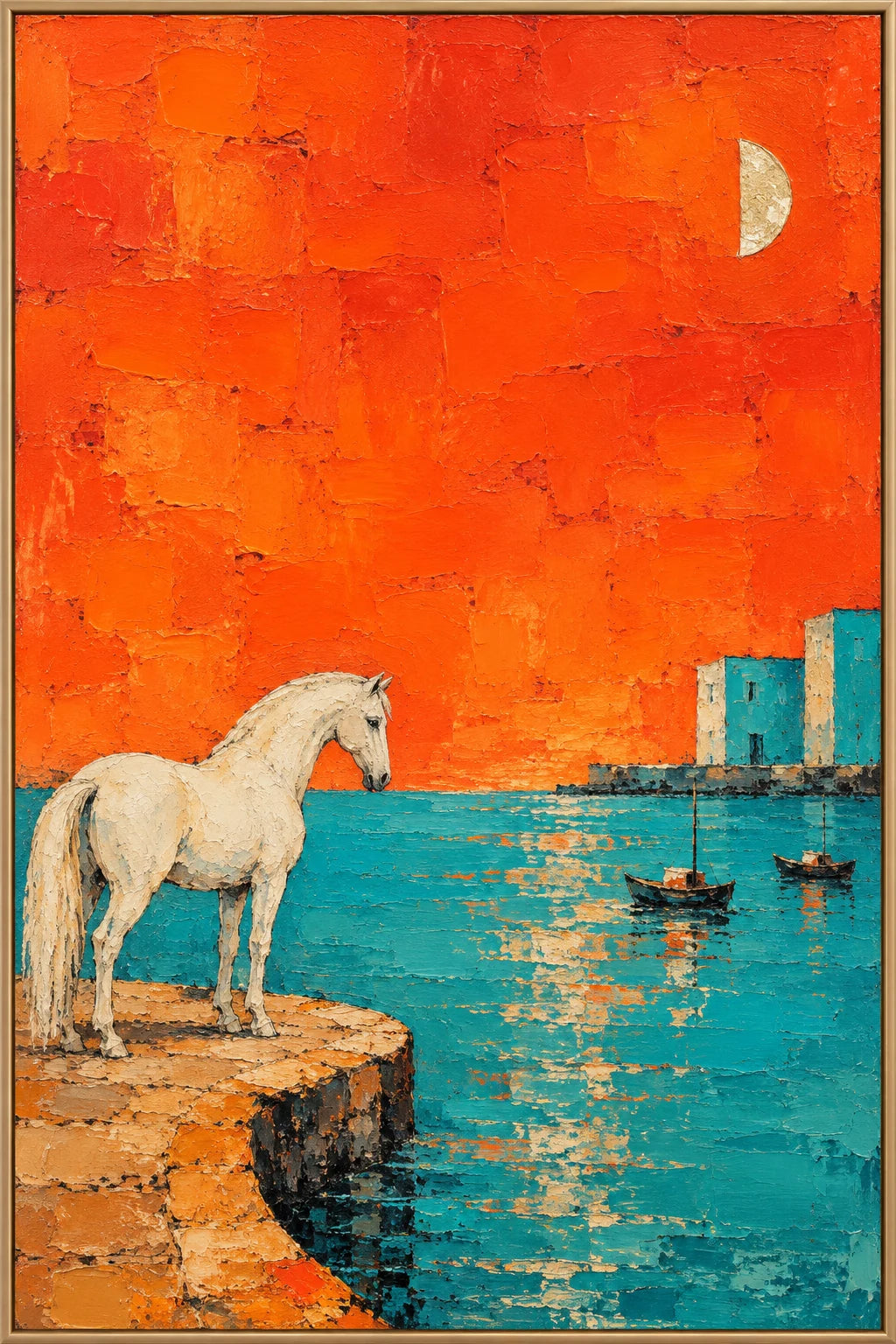 Harbor of Fire oil painting - original framed artwork