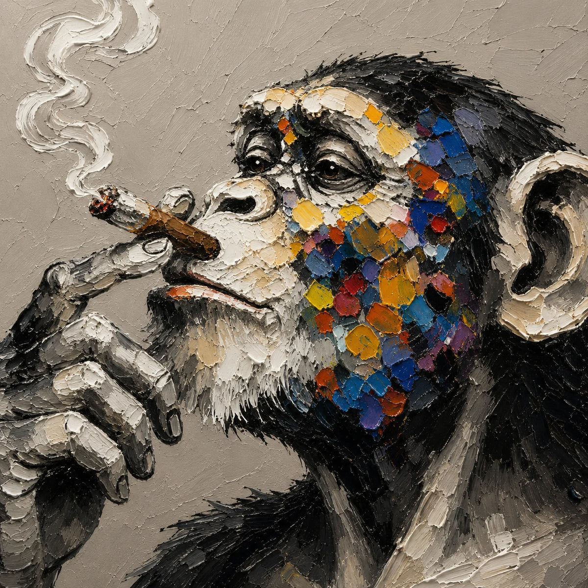 Meditation - hand-painted animal oil painting on canvas detail 6 by Realoilart