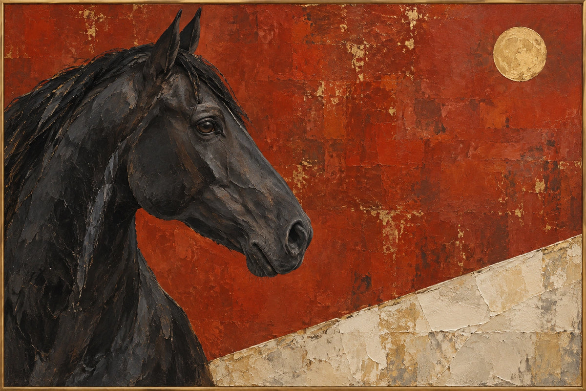 Beneath the Moon — Equestrian oil painting